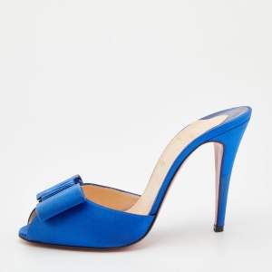 Pre Owned Christian Louboutin Blue Satin Joli-Noeud Slide Sandals Size 40.5
