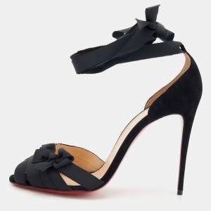 Christian Louboutin Black Fabric And Suede Bow Christeriva Ankle Wrap Sandals Size 41