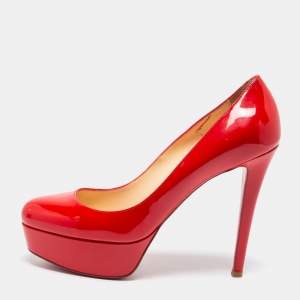 Christian Louboutin Red Patent Leather Bianca Platform Pumps Size 39