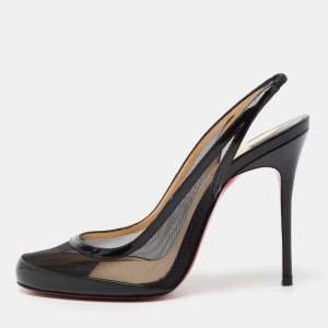 مملوكة مسبقًا Christian Louboutin Black Patent Leather And Mesh Slingback Sandals Size 36