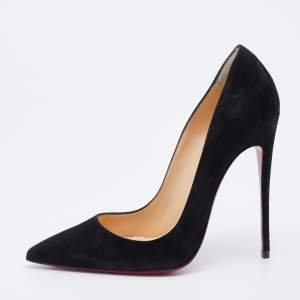 مملوكة مسبقًا حذاء كعب عالي كريستيان لوبوتان كات سويدي أسود مقاس 38