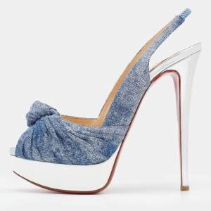 Christian Louboutin Blue Denim Jenny Knotted Platform Slingback Sandals Size 40