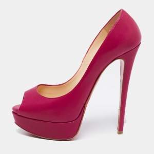 Christian Louboutin Pink Leather Lady Peep Toe Platform Pumps Size 38