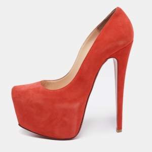 Christian Louboutin Coral Red Suede Daffodile Platform Pumps Size 36