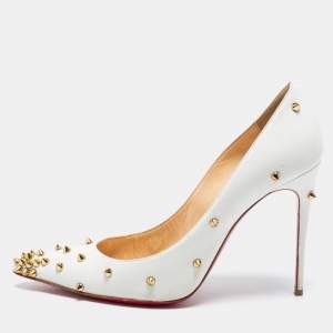 Pre Owned Christian Louboutin White Leather Degraspike Pumps Size 38