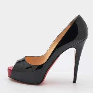 Christian Louboutin Black Patent Leather New Very Prive Platform Pumps Size 39