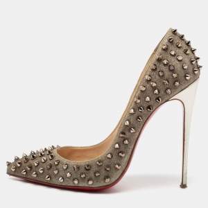 Pre Owned Christian Louboutin Gold Glitter Follies Spikes Pumps Size 41