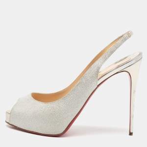 Pre Owned صندل كريستيان لوبوتان فيري بريفي غليتر أبيض مقاس 41