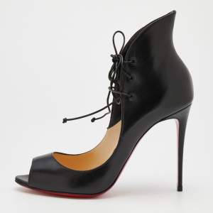Pre Owned Christian Louboutin Black Leather Mega Vamp Peep Toe Pumps Size 39