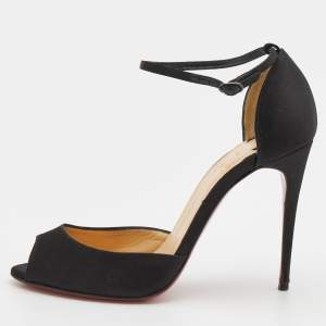 Christian Louboutin Black Satin Gardner Ankle Strap Sandals Size 37