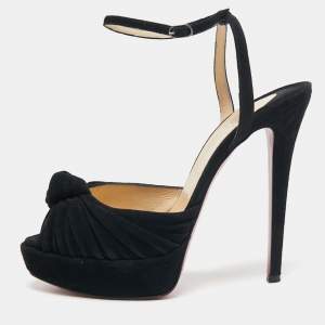Christian Louboutin Black Suede Knotted Greissimo Platform Ankle Strap Sandals Size 38.5
