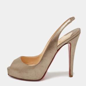 Christian Louboutin Metallic Leather No Prive Slingback Sandals Size 35
