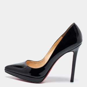 Christian Louboutin Black Patent Leather Pigalle Plato Platform Pumps Size 37