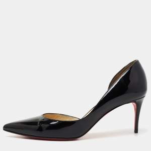 مملوكة مسبقًا Christian Louboutin Black Patent Leather Iriza Pointed Toe D'orsay Pumps Size 38.5
