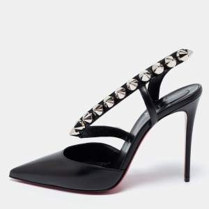 Christian Louboutin Black Leather Spikita Slingback Pumps Size 39