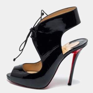 Christian Louboutin Black Patent Leather Allegra Peep-Toe Sandals Size 38.5