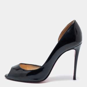 Pre Owned Christian Louboutin Black Patent Leather Demi You Peep-Toe D'orsay Pumps Size 37 