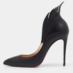 Pre Owned Christian Louboutin Black Leather Victorina Flame Pumps Size 39