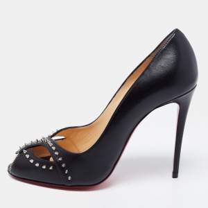 Christian Louboutin Black Leather Cagouletta Peep-Toe Pumps Size 38