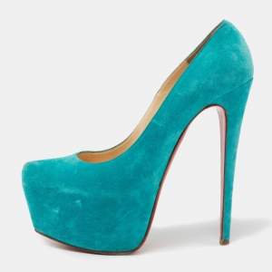 Christian Louboutin Turquoise Blue Suede Daffodile Platform Pumps Size 40