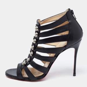 Christian Louboutin Black Leather Denis Caged Sandals Size 39.5