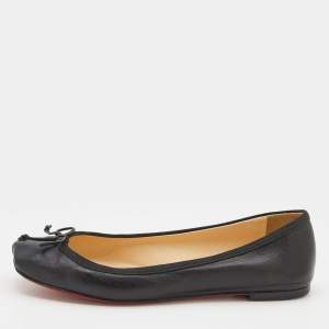 Pre Owned Christian Louboutin Black Leather Mamadrague Square Toe Ballet Flats Size 38