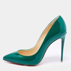 Pre Owned Christian Louboutin Green Patent Leather Pigalle Follies Pumps Size 36.5
