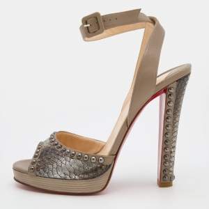 Christian Louboutin Grey/Silver Python and Leather Zobra Platform Sandals Size 40