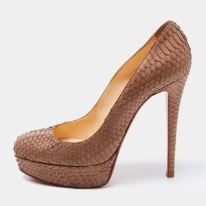 Christian Louboutin Beige Python Leather Peep Toe Pumps Size 39