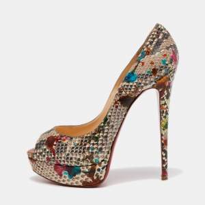 Christian Louboutin Multicolor Python Leather Lady Peep Toe Platform Pumps Size 40