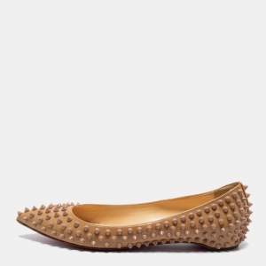 Christian Louboutin Beige Patent Leather Pigalle Spikes Ballet Flats Size 39.5