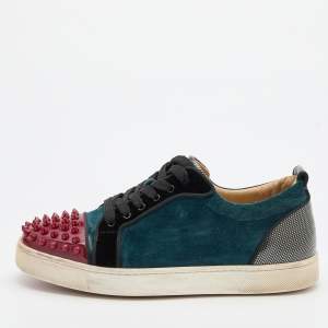 Christian Louboutin Multicolor Patent Leather and Suede Spike Accent Low Top Sneakers Size 38