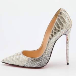 Christian Louboutin Silver/White Python Leather So Kate Pointed Toe Pumps Size 37
