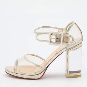 Christian Louboutin Transparent/Silver PVC and Patent Leather Barbaclara Ankle Strap Sandals Size 37