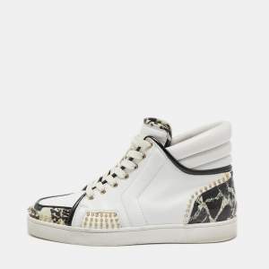 Christian Louboutin Tricolor Leather and Stone Print Patent Spikes High Top Sneakers Size 40