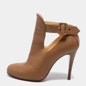 مملوكة مسبقًا Christian Louboutin Brown Leather Cut Out Ankle Length Boots Size 39