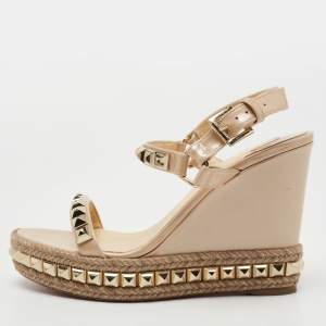 Christian Louboutin Beige Patent Leather Cataclou Wedge Sandals Size 37 