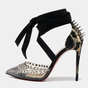 Pre Owned Christian Louboutin Black Fabric and PVC Mechante Reine Pumps Size 37