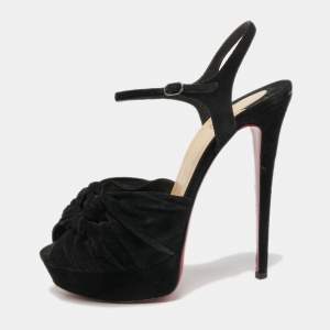 مملوكة مسبقًا Christian Louboutin Black Knotted Suede Loescadiva Ankle Strap Sandals Size 39.5