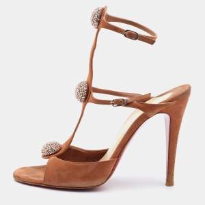 Christian Louboutin Beige Suede Spartenvol Strass Sandals Size 38