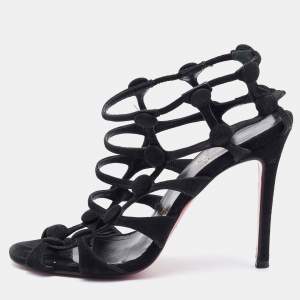 Christian Louboutin Black Suede Neuron Cage Ankle Strap Sandals Size 37