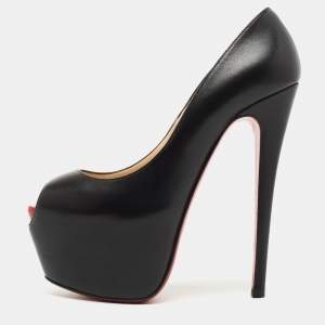 Pre Owned Christian Louboutin Black Leather Highness Platform Pumps Size 37.5