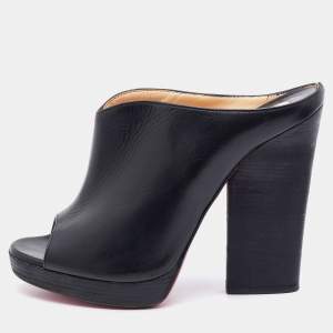 Christian Louboutin Black Leather Roche Slide Sandals Size 37.5