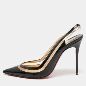 Christian Louboutin Black Patent Leather and PVC Paralili Slingback Pumps Size 39