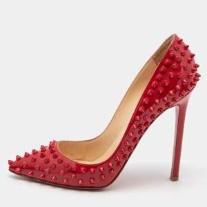 Christian Louboutin Red Patent Leather Pigalle Spike Pumps Size 37.5
