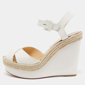 Christian Louboutin White Leather Almeria Wedge Sandals Size 39
