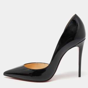 Pre Owned Christian Louboutin Black Patent Leather Iriza Pumps Size 37.5 