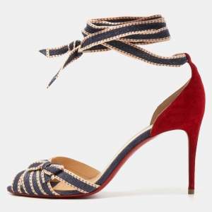 Christian Louboutin Red/Blue Suede and Denim Christeriva Sandals Size 40