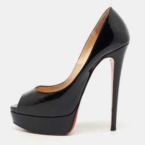 Christian Louboutin Black Patent Leather Lady Peep Pumps Size 37.5
