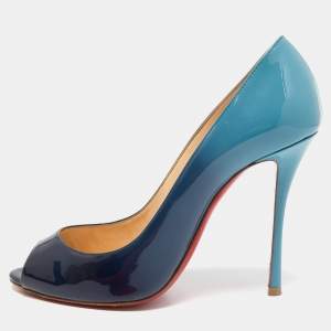 Christian Louboutin Two Tone Patent Leather Yootish Peep Toe Pumps Size 38